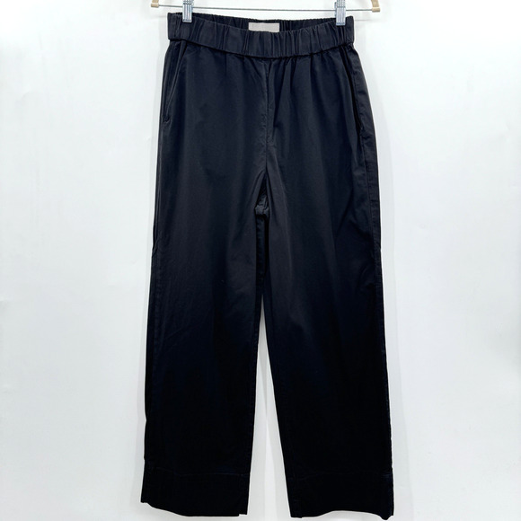 Everlane Cotton Poplin Pull On Wide Leg Pants Sz 8 Black Stretch Quiet Luxury - Picture 1 of 13